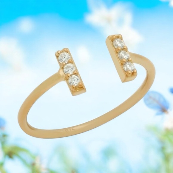 NWOT STERLING SILVER 18k Yellow Gold Plated CZ RING SIZE 7 Adjustable - Picture 11 of 16